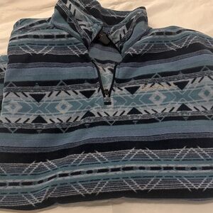 Men’s Eddie Bauer Blue Geometric Zip-Up Fleece Sweater